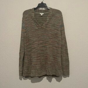 J Jill Multicolored Marled Knit V Neck Sweater Size Large